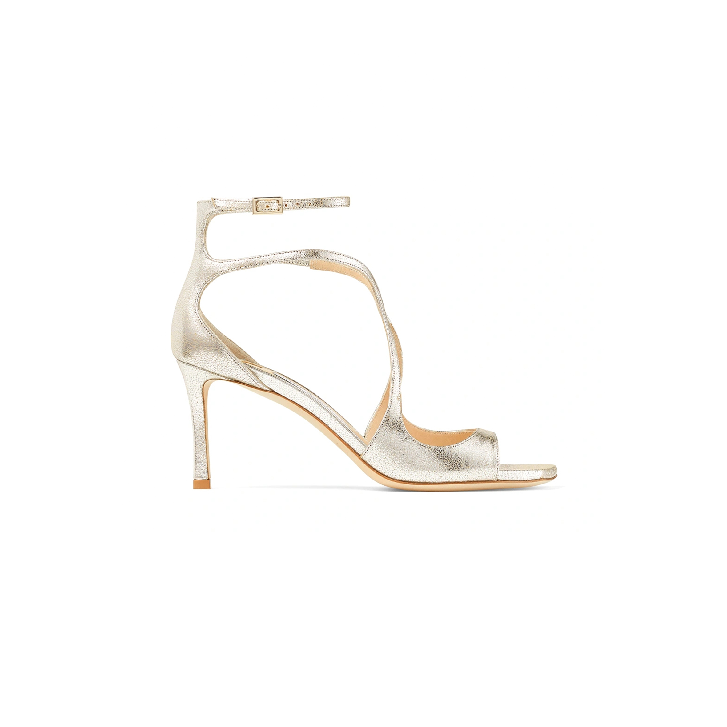 JIMMY CHOO AZIA 75 CHAMPAGNE GLITTER LEATHER SANDALS AZIA75GLE